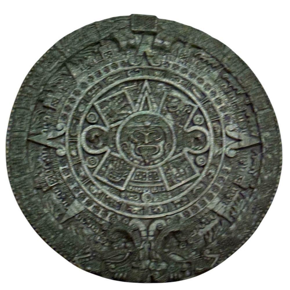 Vintage Mayan Aztec Calendar Green Stone, Crushed Malachite, Plaque Art 17” LG